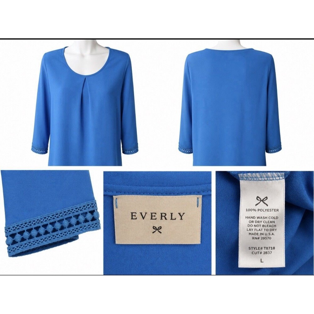 Everly Size Large Women’s Blue Pullover Blouse 42” Bust 24” L